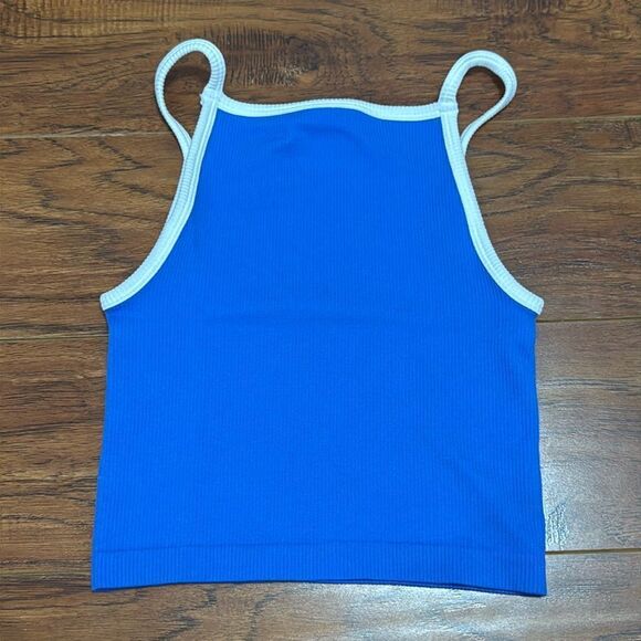 NWOT Wild Fable XXS Blue White Crop Top Ribbed Sleeveless Retro Tank Top - Picture 5 of 6